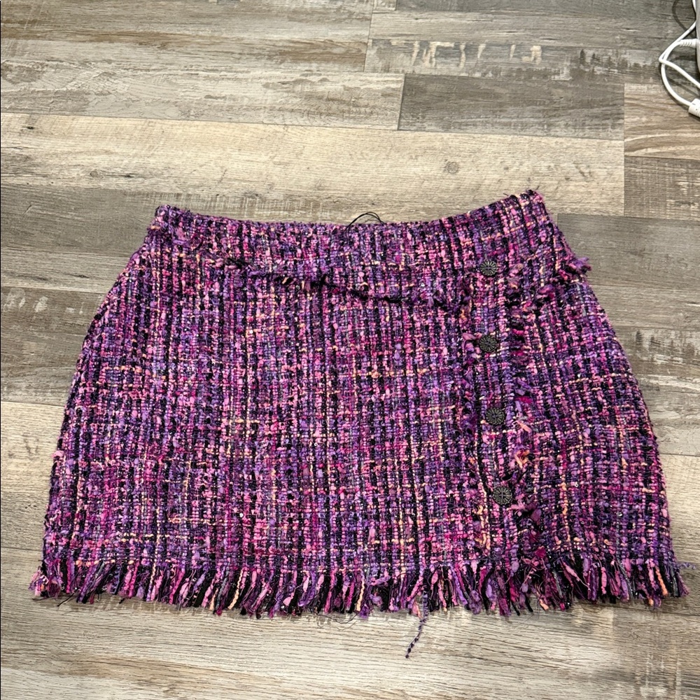 Zara Multicolor Tweed Mini Skirt with Fringe